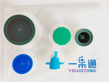 Saco azul/verde nos Fitments da caixa/saco na válvula dos conectores da caixa para o saco asséptico